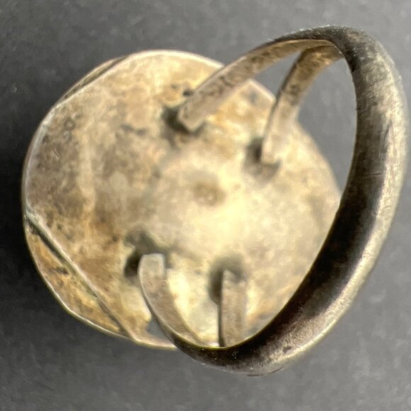 Vintage Sterling Silver Turquoise Ring Sz 7.5 Rope Bead Southwest Statement Boho - Picture 4 of 8